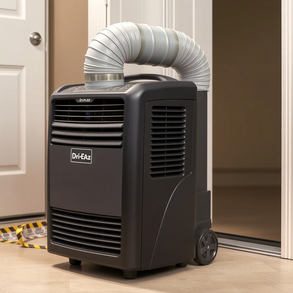 <clean photorealistic photo of a Dri-Eaz F413 Revolution dehumidifier with ducting attache