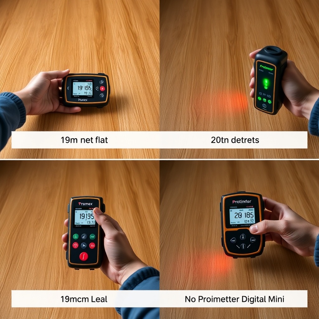 A split-screen photorealistic comparison image showing a Tramex CMEX5 held flat against a